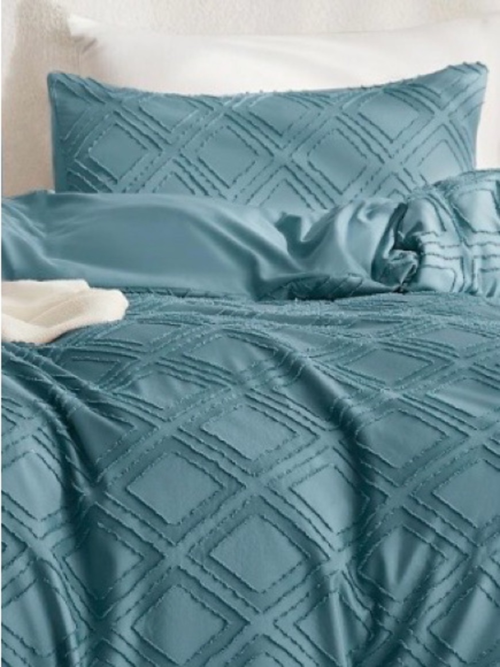 TWIN BOHO Grid Tufted Duvet 3Pc Set - 100% Microfiber- GRAYISH BLUE - Picture 11 of 15